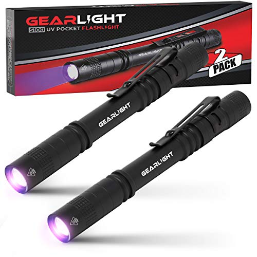 GearLight UV Black Light Flashlight S100 [2 Pack] - Mini Blacklight Ultraviolet Pen Lights for Leak and Hotel Inspection -