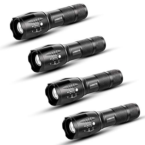 JARDLITE LED Emergency Handheld Flashlight, 4 Pack, Adjustable Focus, Water Resistant with 5 Modes, Best Tactical Torch for Hurricane,