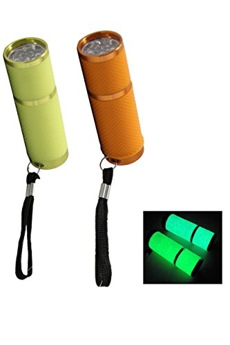 iMBAprice Glow in the Dark (Orange & Yellow) Water Resistant Rubber Coated Body Super Bright 9 LED Flashlight (Pack of 2)