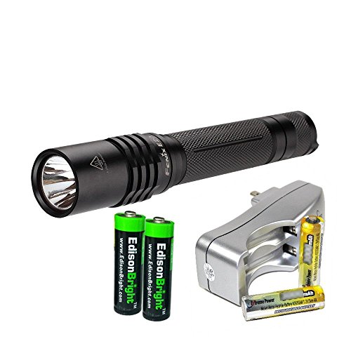 Fenix E20 2015 265 Lumen XP-E2 LED Tactical Flashlight with Two NiMH Rechargeable AA Batteries, Charger & Two EdisonBright AA Alkaline Batteries Fenix E20 2015 265 Lumen XP-E2 LED Tactical Flashlight with Two NiMH Rechargeable AA Batteries, Charger & Two EdisonBright AA Alkaline Batteries