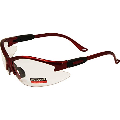 Global Vision Cougar Safety Sunglasses Red Frame Clear Lens