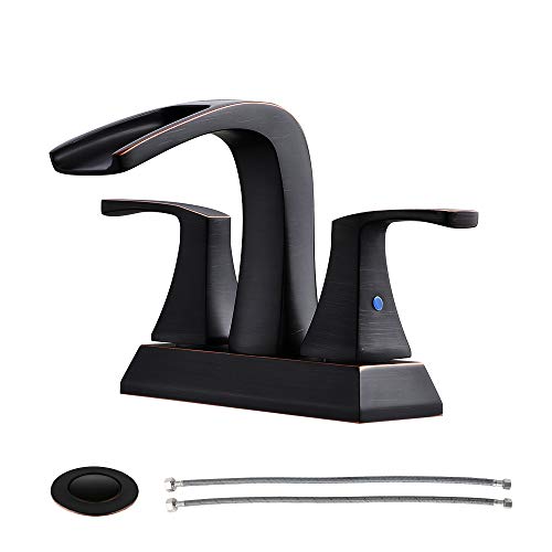 PARLOS Waterfall Spout 2 Handles Bathroom Faucet with Pop-up Drain and Faucet Supply Lines, Oil Rubbed Bronze, Doris 14069