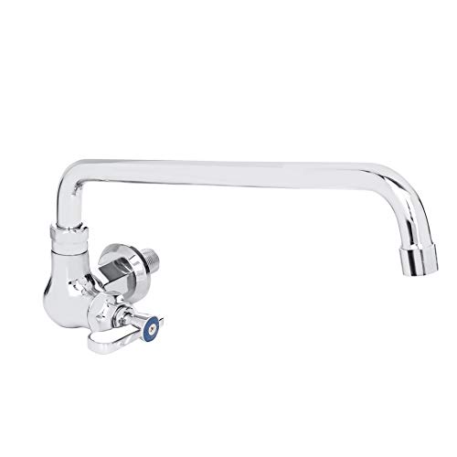 DuraSteel Commercial Duty Wall Mount Chinese Wok Range No Lead Faucet - 14" Swing Nozzle Spout - Chrome Polished and Brass