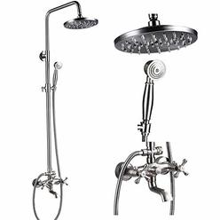 gotonovo Shower Faucet Set Exposed 8 Rain Shower 2 Double Knobs Handle Brushed Nickel Triple Function Tub Spout Shower Fixture Combo Syst
