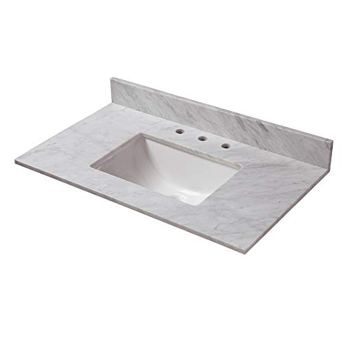 CAHABA CAVT0168 37" x 22" Carrara Marble Vanity Top with trough bowl and 8" faucet spread