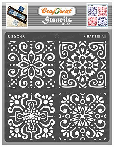 CrafTreat Moroccan Tile Stencils for Painting on Wood, Canvas, Paper, Fabric, Floor, Wall and Tile - Moroccan Tiles - 6x6