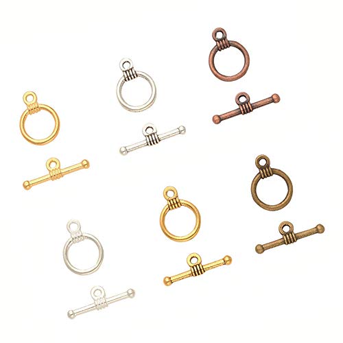 PH PandaHall 150 Sets 6 Color Round Toggle Clasps Tibetan Alloy Antique T-Bar Closure Bracelet Jewelry Clasp for Necklace