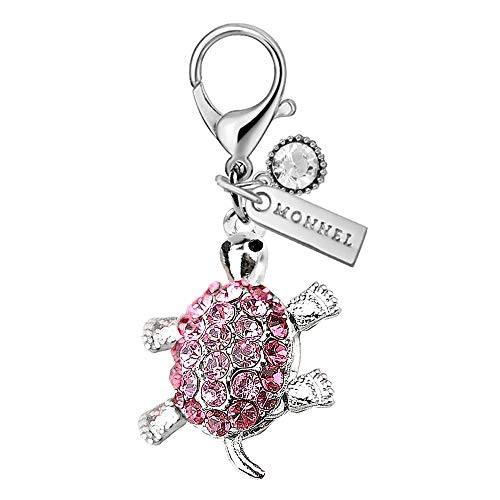 Charm MC138 New Cute Movable Pink Crystal Turtle Lobster Clasp Charm Pendant with Pouch Bag (1 Piece)