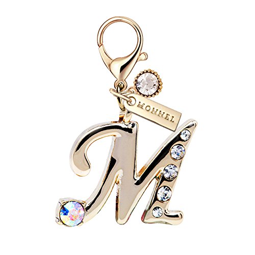 Charm MC75 New Stylish Initial Letter M Crystal Alphabet Lobster Clasp Charm Pendant with Pouch Bag (1 Piece)