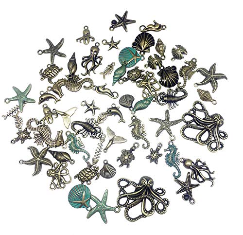 manloufushi 60pcs/lot Antique Bronze Silver Marine Life Seashell Starfish Charms /3D Pineal Fruit Acorn Nut Charms Pendants for Crafting,