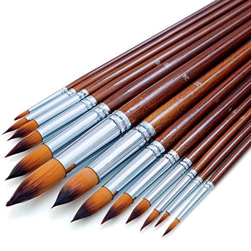 DUGATO Artist Watercolor Paint Brushes Set 13pcs - Round Pointed Tip Soft  Anti-Shedding Nylon Hair Wood Long Handle - Detail Paint