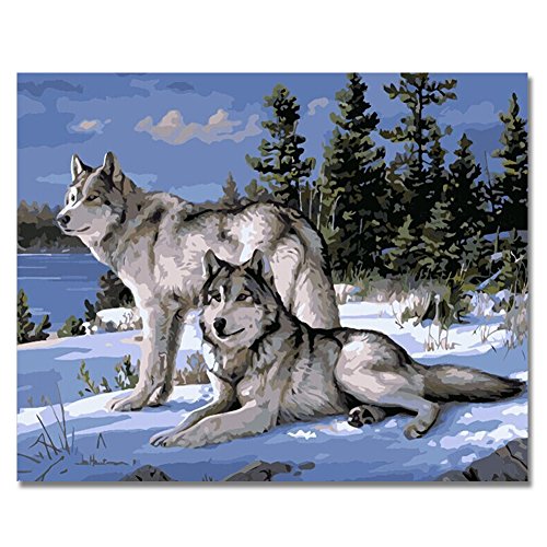 LIUDAO DIY Oil Painting on Canvas Paint by Number Kit for Adult - Animal Wolf -16x20 Inches Without Frame