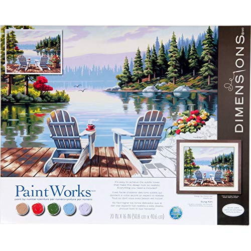 PaintWorks Dimensions PaintWorks Paint by Numbers Kit for Adults and Kids, Lakeside Morning, 20'' x 16''