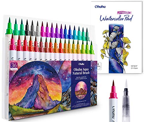 OHUHU Watercolor Brush Markers Pens Set, Ohuhu 36 Colors
