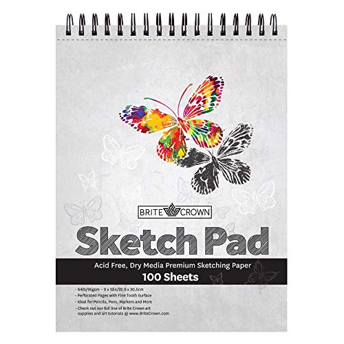 Brite Crown Sketch Book â€“ Sketch Pad 9 x 12-100 Sheets - Perforated Sketchbook Art Paper for Pencils, Pens, Markers,