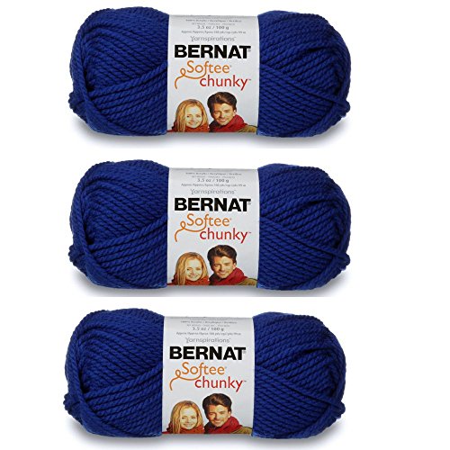 Bernat Softee Chunky 3-Pack Yarn - (6) Gauge 100% Acrylic - 2.8 oz -Royal  Blue - Machine Wash & Dry