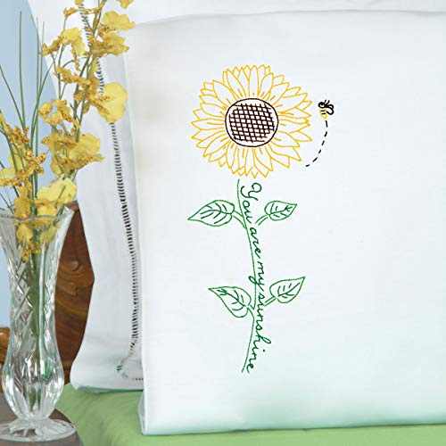 Jack Dempsey Needle Art Sunflower Hand Embroidery, standard size, White