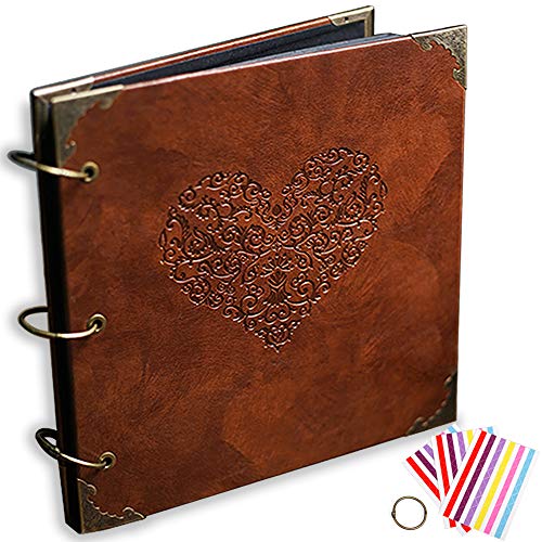 ADVcer Photo Album or DIY Scrapbook (10x10 inch 50 Pages Double Sided), Vintage Leather Cover Three-Ring Binder Picture Booth