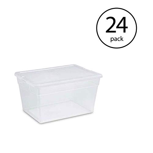 Sterilite 56 Quart Clear Plastic Storage Container Box with Latching Lid (24 Pack)