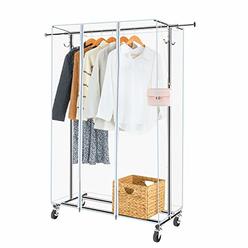 Greenstell Garment Rack with PVC Cover on Wheels,Heavy Duty Adjustable Clothing Rack with Extendable Hanging Rail and Two