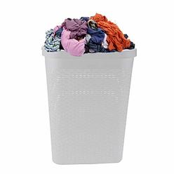 Mind Reader 40HAMP-WHT Slim Basket, Laundry Cutout Handles, Washing Bin, Dirty Clothes Storage, Bathroom, Bedroom, Closet,