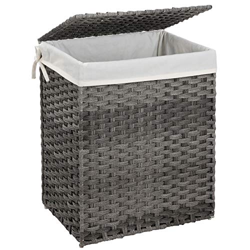 SONGMICS Handwoven Laundry Hamper, Synthetic Rattan Laundry Basket with Removable Liner Bag, Clothes Hamper with Handles for