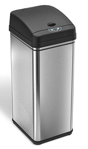 iTouchless 13 Gallon Automatic Trash Can with 10 Trash Bags, Stainless Steel, Big Lid Opening Touchless Sensor Kitchen