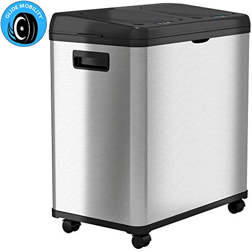 iTouchless 16 Gallon Touchless Trash Can and Recycle Bin, Stainless Steel, Dual-Compartment (8 Gal each), Kitchen Recycling
