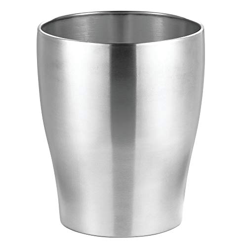 mDesign Modern Round Metal Small Trash Can Wastebasket, Garbage Container Bin for Storing and Holding Waste in Bathroom,
