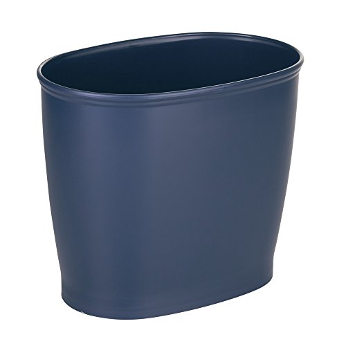 iDesign Kent Plastic Oval Wastebasket, Trash Can for Bathroom, Kitchen, Office, Bedroom, 12" x 8" x 10" - Navy Blue