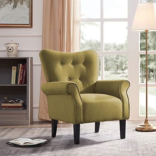 BELLEZE Modern Accent Chair Roll Arm Living Room Cushion Linen w/Wooden Leg (Avocado)