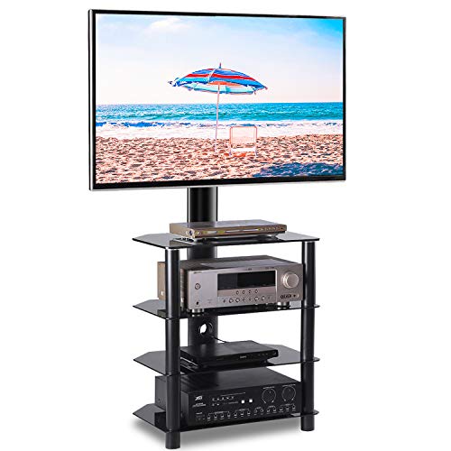 Rfiver Floor Corner 4-Shelf TV Stand Base with Swivel Mount for 32 to 55 Inch Flat Panel or Curved Screen TVs Height
