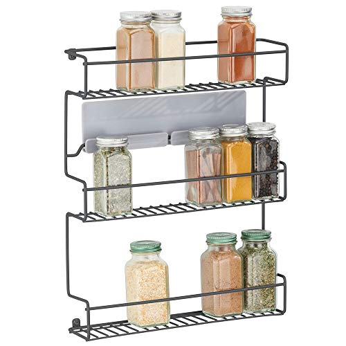 mDesign Metal Self-Adhesive Wall Mount Kitchen Spice Bottle Rack Holder, Food Storage Organizer for Cabinet, Cupboard,
