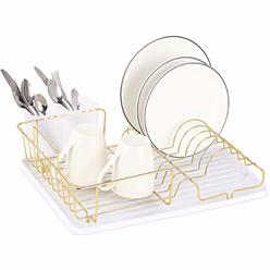 Buruis Dish Drying Rack, Gold Dish Drainer Organizer IncludesÂ RemovableÂ Drain Board and Utensil Holder, Large Capacity Dish