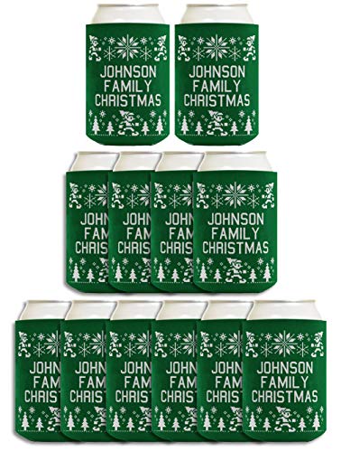 Personalized Gifts Christmas Party Favors Your Text Christmas Coolers 12-pack Custom Can Coolie Drink Coolies Green