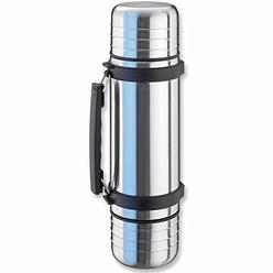 isosteel va-9562dq 1.0 l duo vacuum-insulated flask with quickstop single-hand pouring system and 2 screw-off drinking cups, 