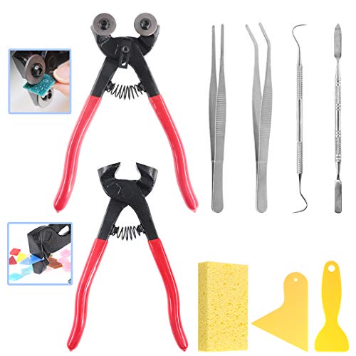 Glarks 9Pcs Mosaic Tools Set, 2Pcs Heavy Duty Wheeled Glass Mosaic Nippers  and Tile Cutter Pliers with 7Pcs Mosaic Tile Tools