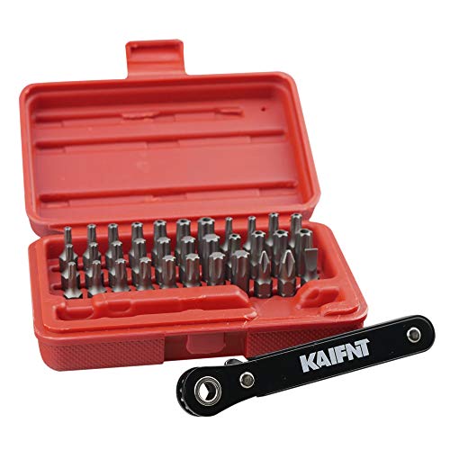 KAIFNT K403 Comprehensive Torx Bit Set with Mini Ratchet Wrench, 1/4-Inch Drive, 34-Piece