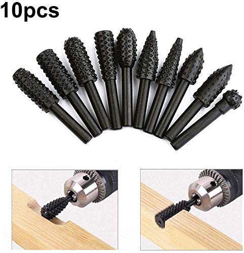 Linkhood 10-pack Woodworking Twist Drill Bits, Wood Carving File Rasp Drill Bits 3mm(1/8") Shank Electrical Tools,