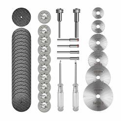 Kuenuilr Cutting Wheel Set Compatible with Plastic 36pcs for Rotary Tool, HSS Circular Saw Blades 6pcs, Resin Cutting Discs 20pc