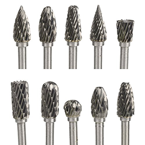 Eagles Tungsten carbide rotary files set,10pcs Dremel rotary accessories 1/8" shank helix daul cut for wood metal stone's