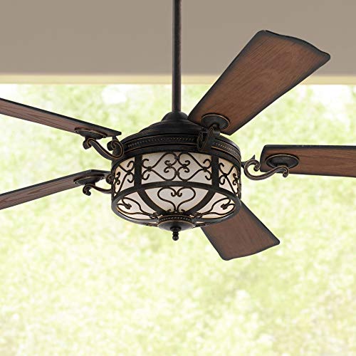 Casa Vieja 54" Hermitage Rustic Outdoor Ceiling Fan with Light LED Dimmable Remote Control Golden Forged Reversible Distressed Walnut
