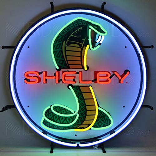 Neonetics red, Yellow, White and Green Shelby Cobra Circle NEON Sign with Backing, 24 Tubes-5SHLBK, 24 inch by 24 inch