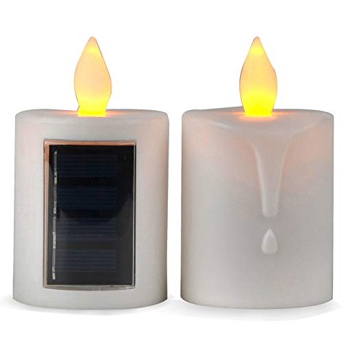 TELOSMA 2 PCS Solar Powered LED Candle Light Flameless Rechargeable for Window Outdoor Yard Lamp