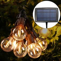 Lepro Solar Outdoor String Lights Patio Bistro Lights, 25ft 26 LED g40 Bulbs, USB Rechargeable Portable Edison cafA String Light