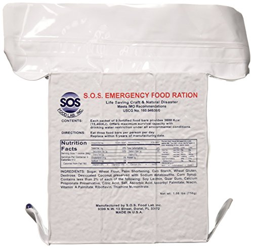 SOS Food Labs, Inc. 185000825 S.O.S. Rations Emergency 3600 Calorie Food bar - 3 Day/ 72 Hour Package with 5 Year Shelf Life,