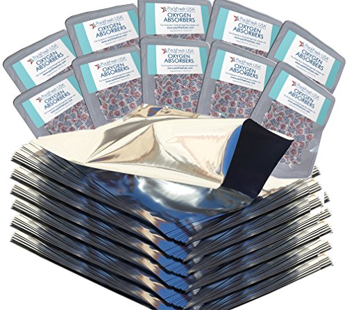 PackFreshUSA Gallon Mylar Bags with 500cc Oxygen Absorber for Long Term Emergency Food Storage (10 Packs)