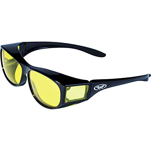 Global Vision Escort Fit Over Prescription Glasses Sunglasses Yellow Tinted Has Matching Side Lenses Meets ANSI Z87.1-2003