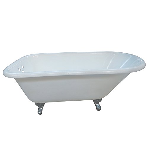 KINGSTON BRASS VCT3D543019NT1 54-Inch Cast Iron Roll Top Claw Foot Tub with 3-3/8-Inch Tub Wall Drillings and Chrome Feet,