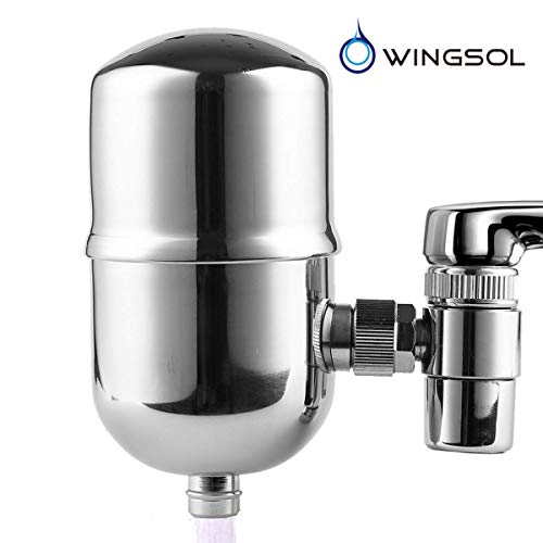WINGSOL Faucet Water Filter Stainless-Steel Reduce Chlorine Speedy Flow, Japan PAC Filter Improve Taste, Faucet Filters for